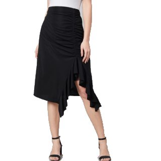 Athena Women Black Solid A-Line Midi Skirt With Front Frill Detail at Rs.794